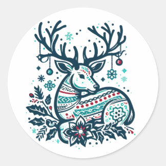Sticker Rond Whimsical Christmas Deer Vector Clipart - Festive