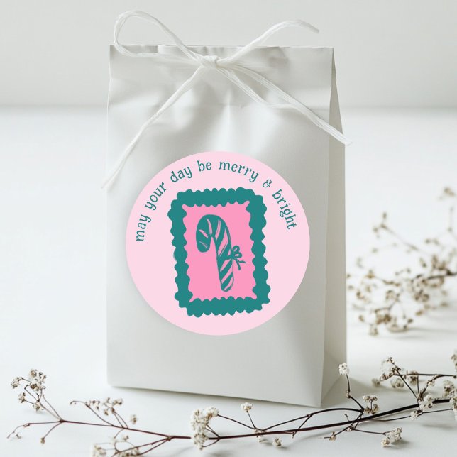 Sticker Rond Whimsical Christmas Stamp Cute Custom Merry Bright (Whimsical Christmas Stamp Cute Custom Merry Bright Classic Round Sticker
)