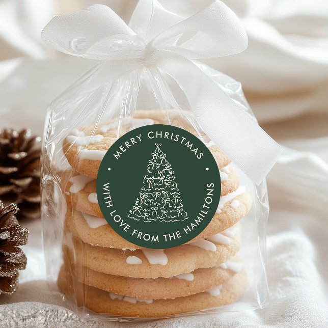 Sticker Rond Whimsical Christmas Tree Bows Pine Green Christmas (Créateur téléchargé)