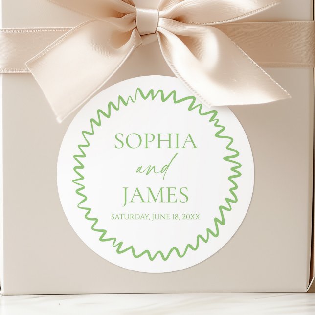 Sticker Rond Whimsical Citrus Green Wavy Border Wedding (Créateur téléchargé)