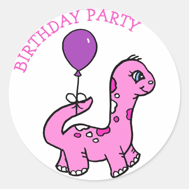 Sticker Rond Whimsical Dinosaur fête d'anniversaire (Devant)