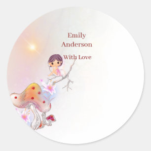 Sticker Rond Whimsical Fairy Magique 4e Anniversaire collant ro