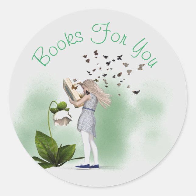 Sticker Rond Whimsical fille design livre marque d'entreprise (Devant)