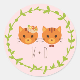 Sticker Rond Whimsical Forest Cats Blush Mariage
