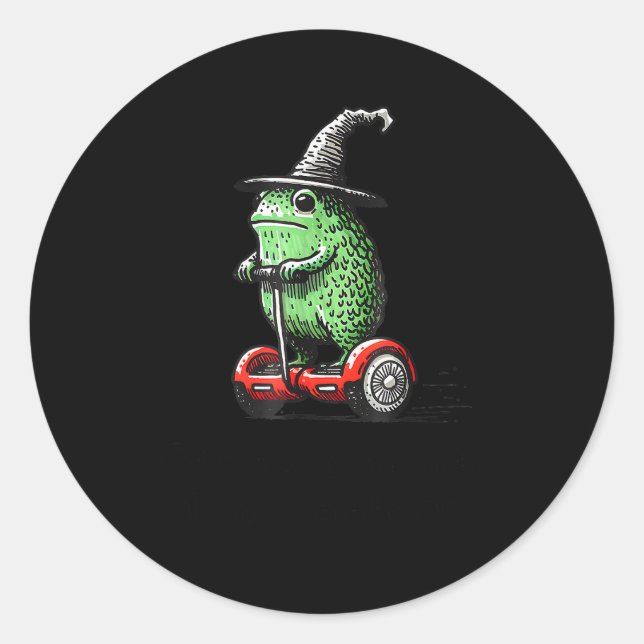 Sticker Rond Whimsical Frog Wizard Off To Commit Tom Foolery Fr (Devant)