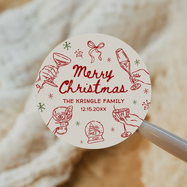 Sticker Rond Whimsical Hand Drawn Christmas Party  (Créateur téléchargé)