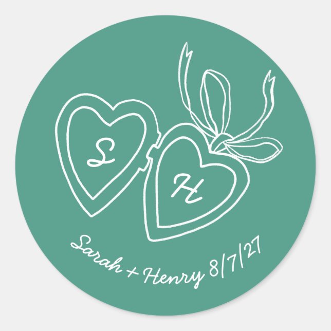 Sticker Rond Whimsical Heart Locket Doodle Sketch Modern CUSTOM (Devant)