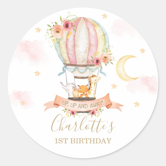 Sticker Rond Whimsical Hot Air Balloon Animaux Merci Favoriser (Devant)