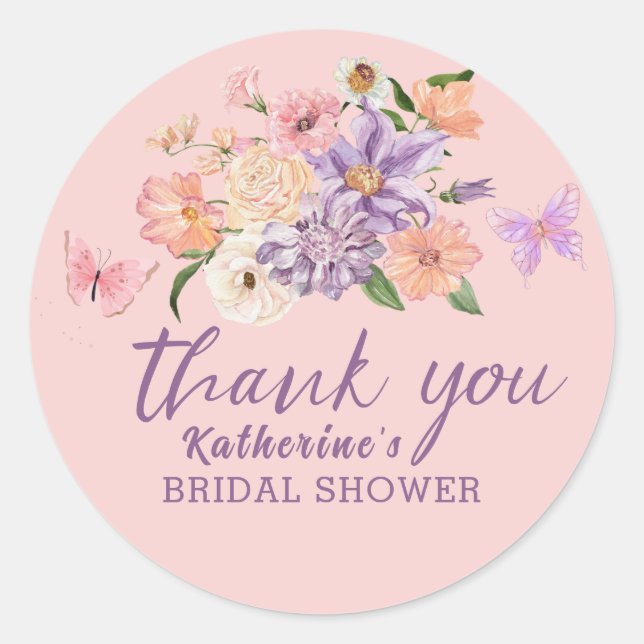 Sticker Rond Whimsical il me donne papillons nuptiale Douche (Devant)