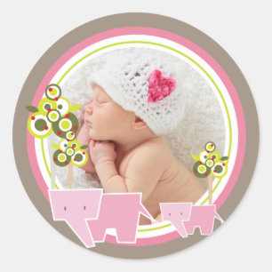 Sticker Rond Whimsical Pink Elephants Famille Bébé Fille Photo