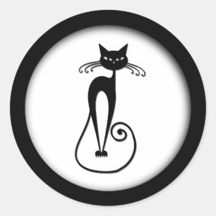 Sticker Rond Whimsical Skinny Chat noir