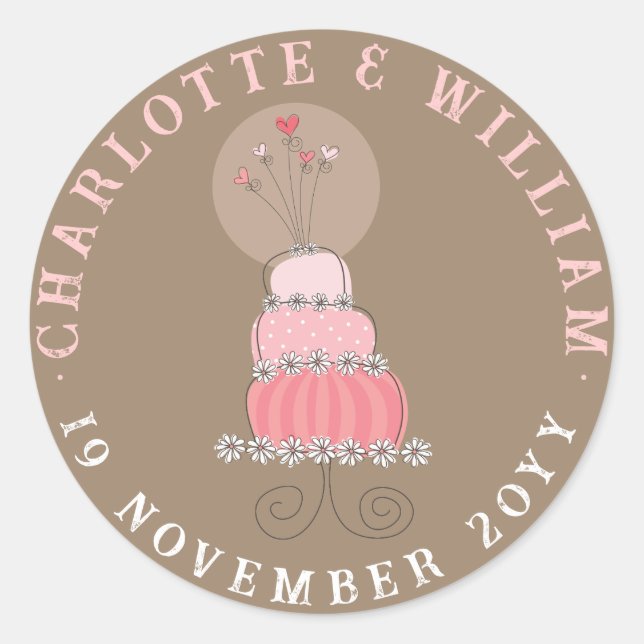 Sticker Rond Whimsical Sweet Chic Mariage rose Fête de gâteau F (Devant)