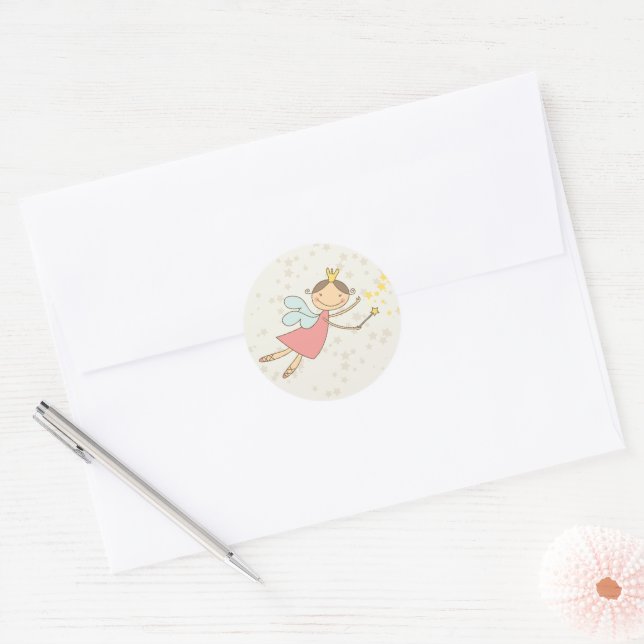 Sticker Rond Whimsical Sweet Fairy Princesse Fille Fête d'anniv (Enveloppe)