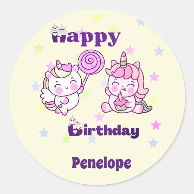 Sticker Rond Whimsical Unicorn Anniversaire plaisir (Devant)