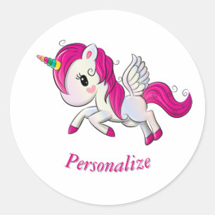 Sticker Rond Whimsicle Baby Flying Unicorn Pegasus Rainbow Horn