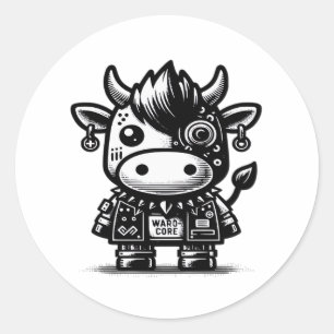 Sticker Rond Whimsigoth Cyborg Cow Art Vintage Design Classique