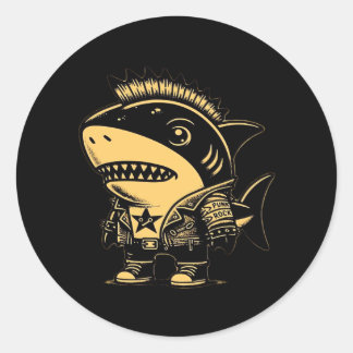 Sticker Rond Whimsigoth Cyborg Shark Art Vintage Design