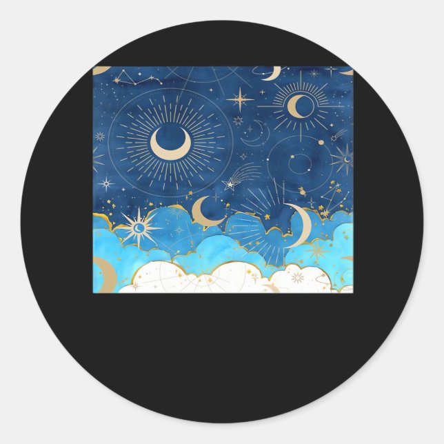 Sticker Rond Whimsigoth Nuages Sun Moon Witchy Classic (Devant)