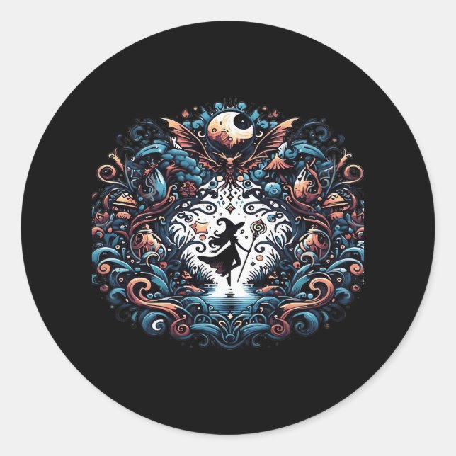 Sticker Rond Whimsigoth sorcière dans un classique (Devant)
