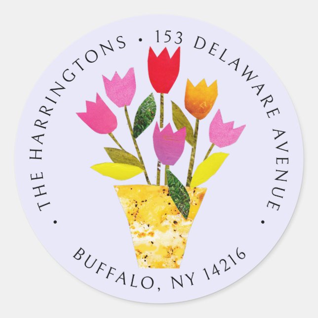 Sticker Rond Whimssar Retro Tulips Lavender Adresse de retour (Devant)
