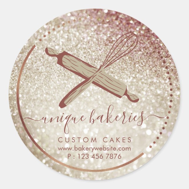 Sticker Rond Whisk Rolling Pin Girly Bakery Branding mignon (Devant)