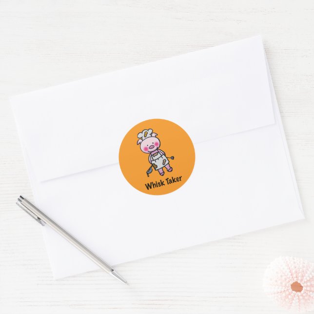 Sticker Rond Whisk Taker Pig - Drôle Chef Design (Enveloppe)