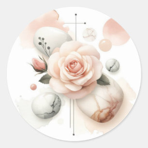 Sticker Rond Whisper d'un Rose - Une élégance d'aquarelle rêvée