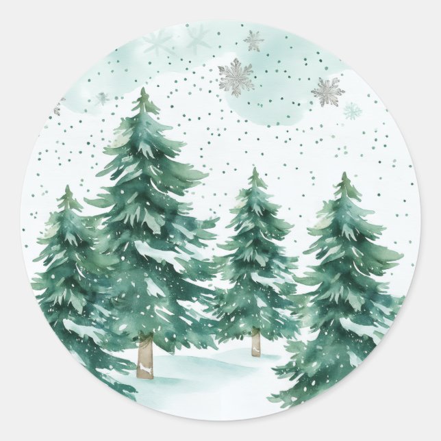 Sticker Rond Whispers of Winter – Snowy Tree Circle Art (Devant)