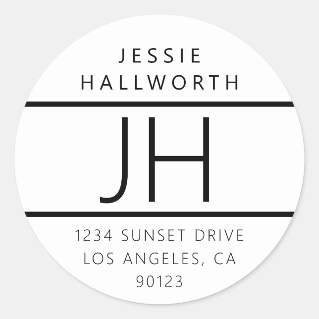 Sticker Rond White & Black Modern Look Adresse de retour (Devant)