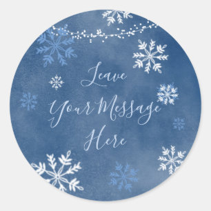 Sticker Rond White Blue Winter Snowflake Aimez votre message ic
