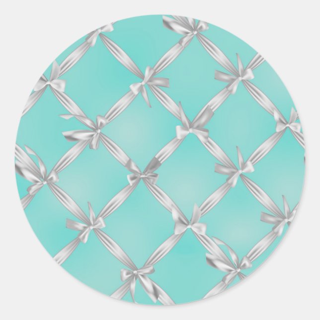 Sticker Rond White Bows Turquoise Robin's Egg Blue Bridal Party (Devant)