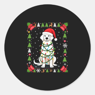Sticker Rond White Boxer Dog Ugly Christmas Sweater Funny Xmas 