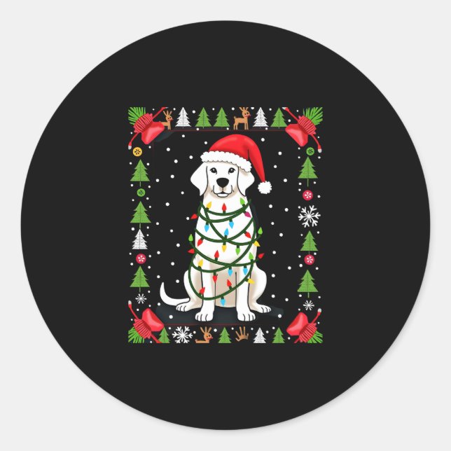Sticker Rond White Boxer Dog Ugly Christmas Sweater Funny Xmas  (Devant)