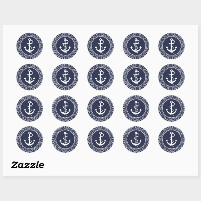 Sticker Rond White Circle Mandala & Boat Ancre (Feuille)