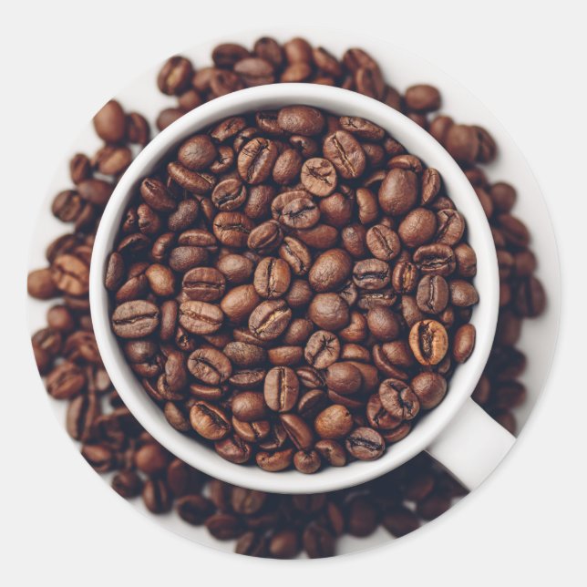 Sticker Rond White cup full of roasted coffee beans (Devant)