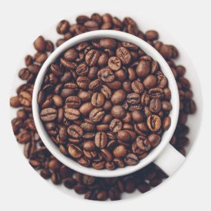 Sticker Rond White cup full of roasted coffee beans