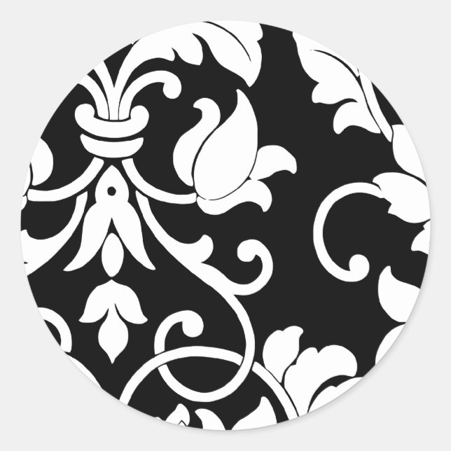 Sticker Rond White Damask on Black (Devant)