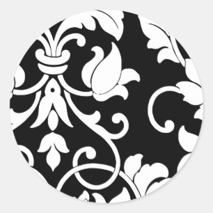Sticker Rond White Damask on Black