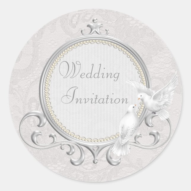 Sticker Rond White Dots & Paisley Lace Faire-part de mariage (Devant)
