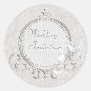 Sticker Rond White Dots & Paisley Lace Faire-part de mariage