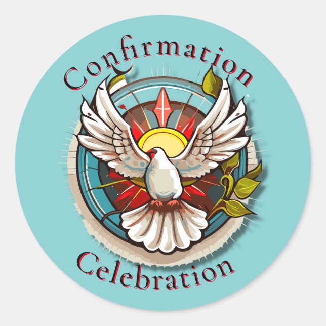 Sticker Rond White Dove Turquoise Blue Confirmation Célébration (Devant)