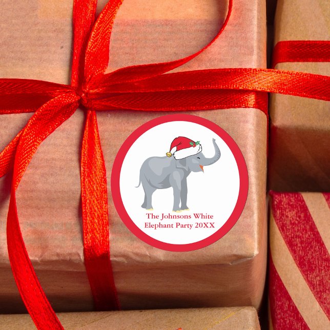 Sticker Rond White Elephant Party cadeau de Noël personnalisé (Créateur téléchargé)