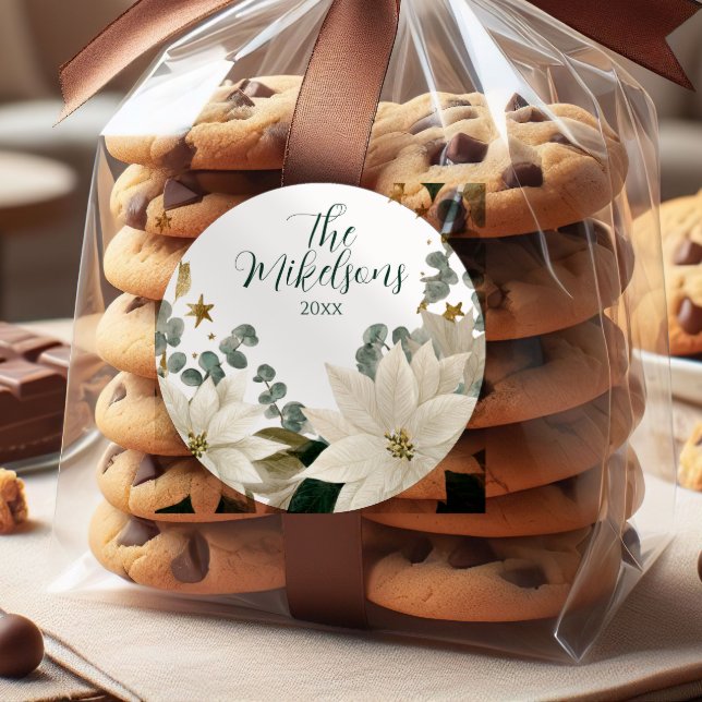 Sticker Rond White Poinsettia (Créateur téléchargé)