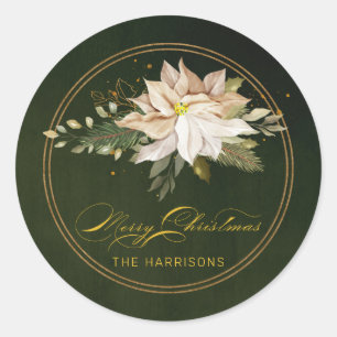 Sticker Rond White Poinsettia & Joyeuse calligraphie de Noël