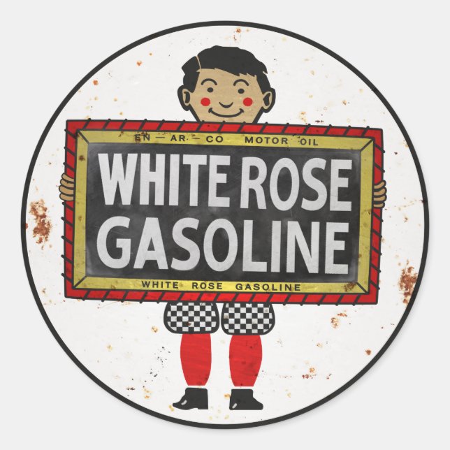 Sticker Rond White Rose Gasoline signe version rouillée (Devant)