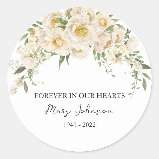 Sticker Rond White Rose Memorial Funeral (Devant)
