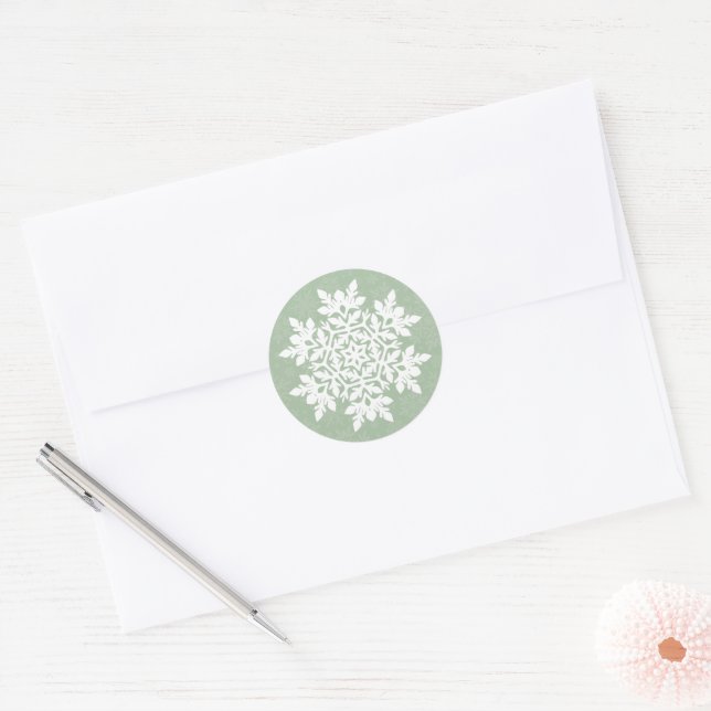 Sticker Rond  White Snowflake (Sage Pine) (Enveloppe)