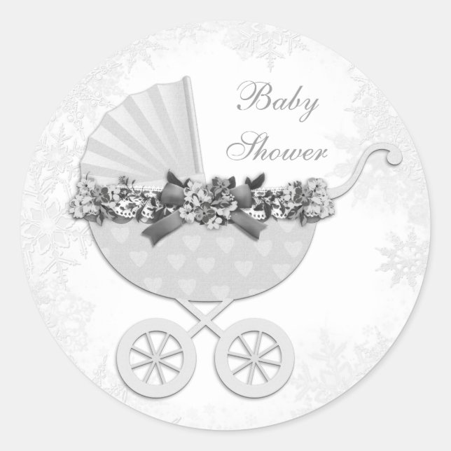Sticker Rond White Snowflake Winter Wonderland Baby shower (Devant)