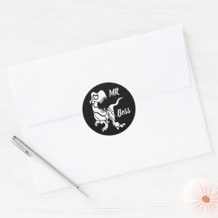 Sticker Rond White Trex the Boss Dino