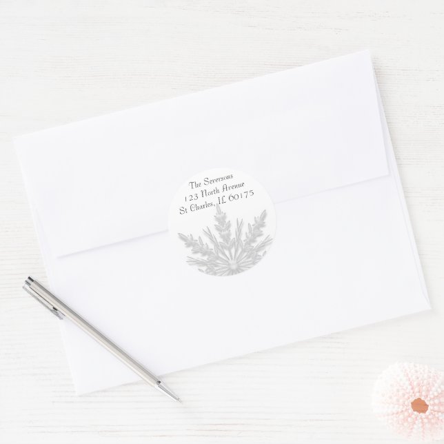 Sticker Rond White Winter Snowflacon Adresse de retour (Enveloppe)